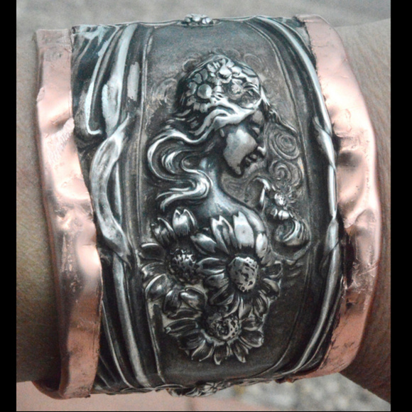 Antique Obsessions Jewelry - Copper Sterling Silver Daisy Lady cuff Bracelet